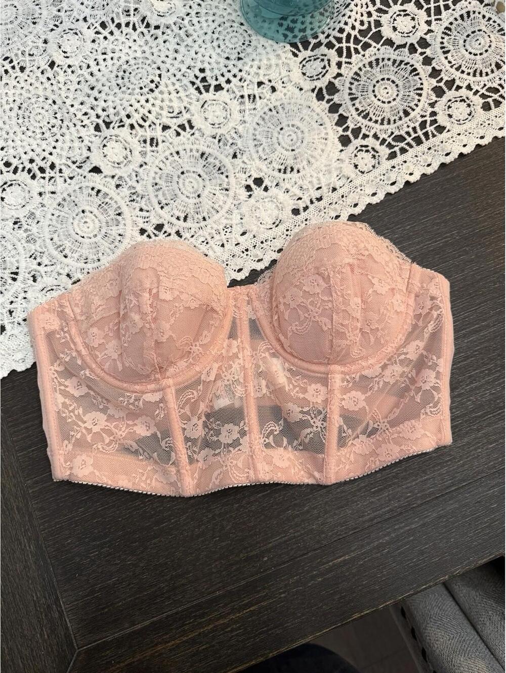 Pink Lace Corset Bra Size Large/medium